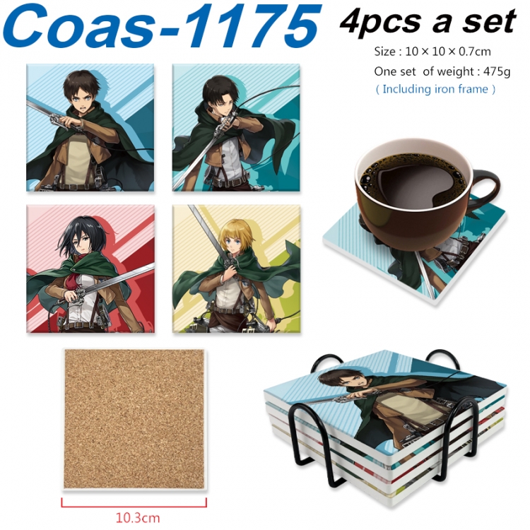 Shingeki no Kyojin Anime peripheral UV printed square coaster a set of 4 Coas-1175