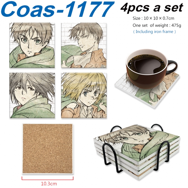 Shingeki no Kyojin Anime peripheral UV printed square coaster a set of 4 Coas-1177