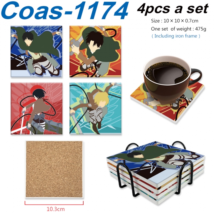 Shingeki no Kyojin Anime peripheral UV printed square coaster a set of 4 Coas-1174