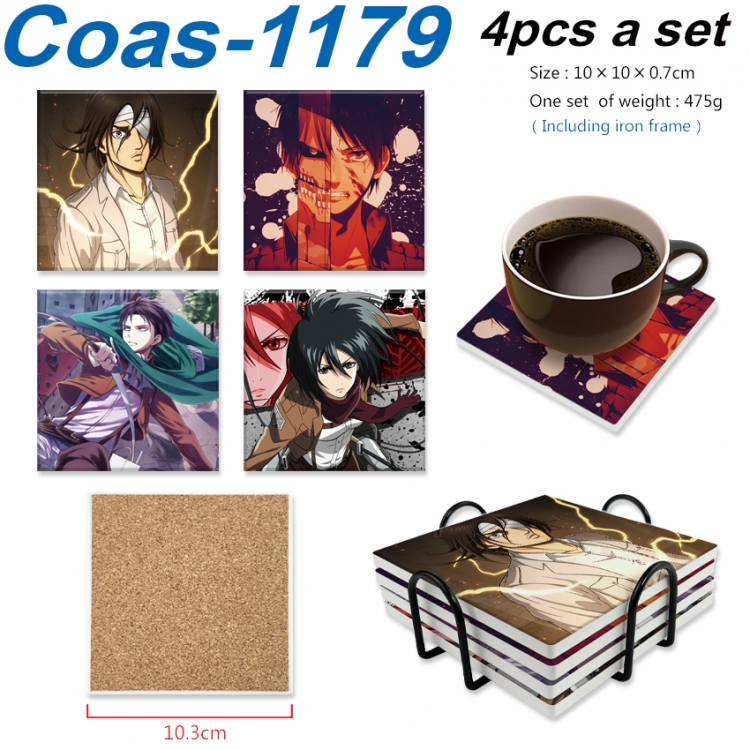 Shingeki no Kyojin Anime peripheral UV printed square coaster a set of 4 Coas-1179