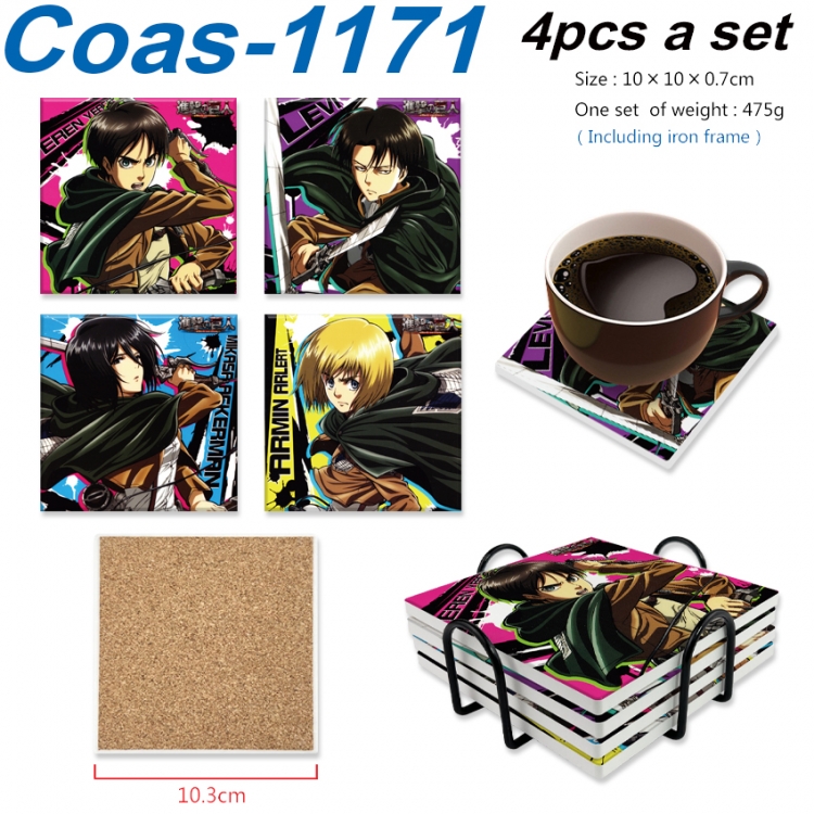 Shingeki no Kyojin Anime peripheral UV printed square coaster a set of 4 Coas-1171