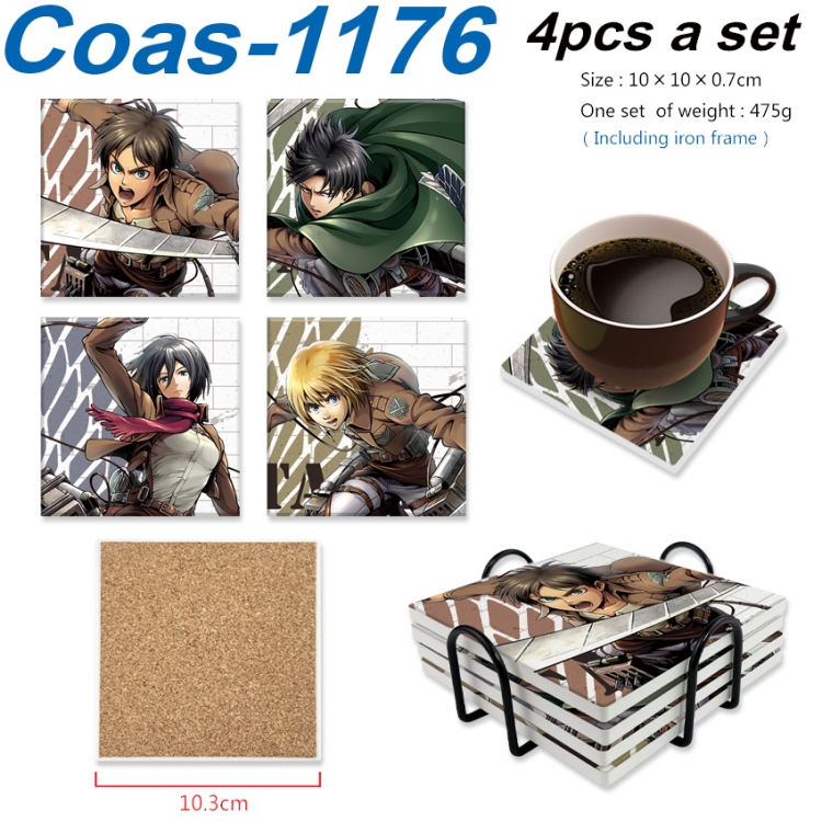 Shingeki no Kyojin Anime peripheral UV printed square coaster a set of 4 Coas-1176