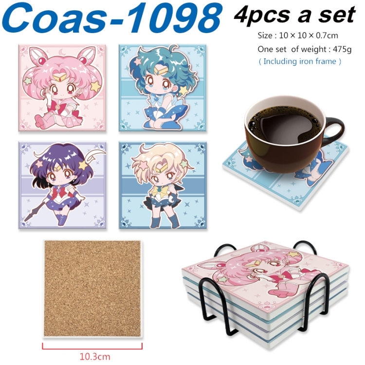 sailormoon Anime peripheral UV printed square coaster a set of 4 Coas-1098