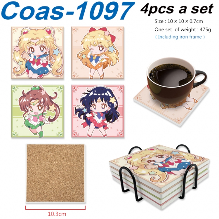 sailormoon Anime peripheral UV printed square coaster a set of 4 Coas-1097