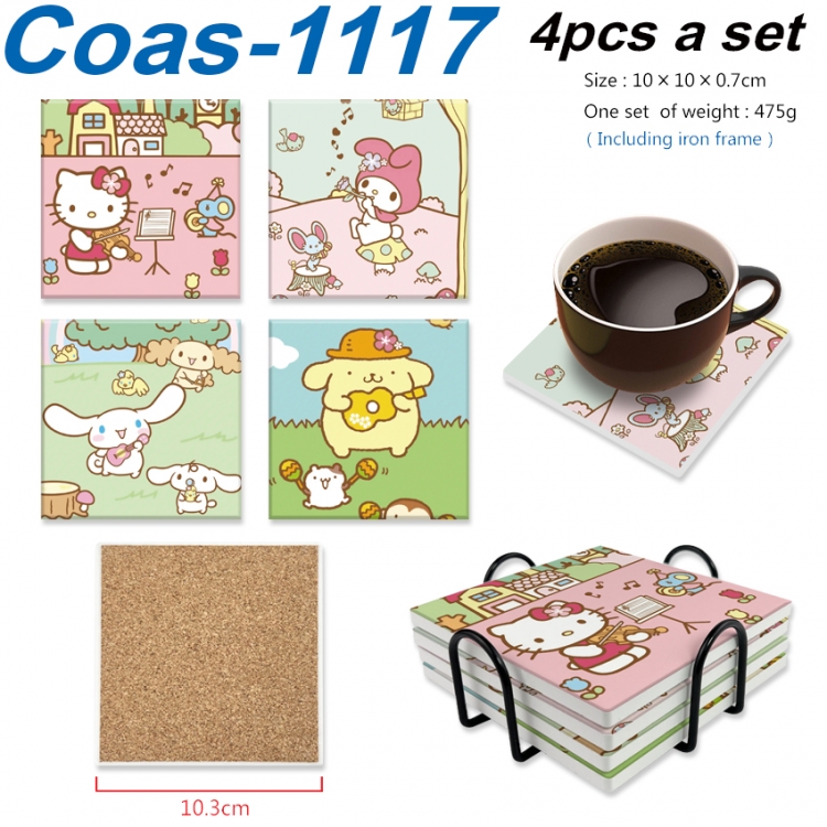 sanrio Anime peripheral UV printed square coaster a set of 4 Coas-1117