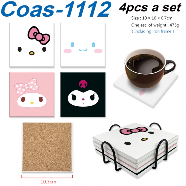 sanrio Anime peripheral UV printed square coaster a set of 4 Coas-1112