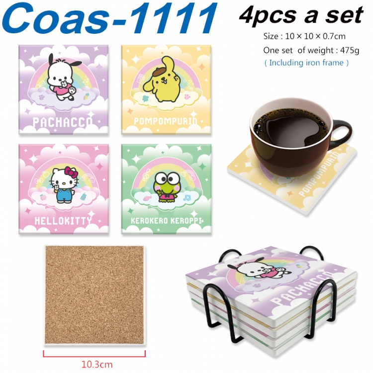 sanrio Anime peripheral UV printed square coaster a set of 4 Coas-1111