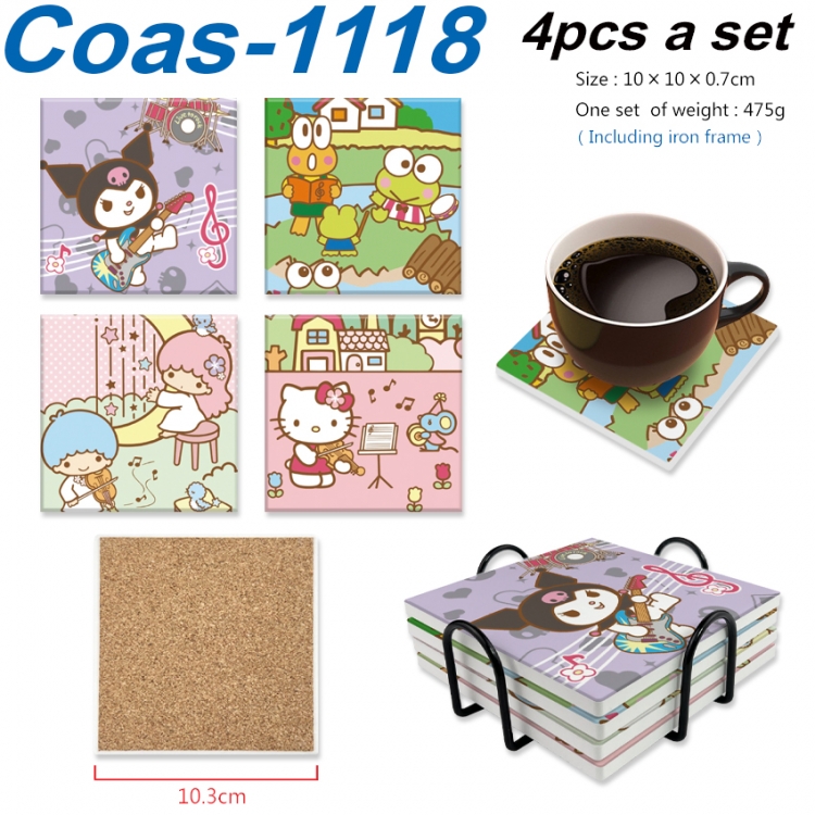 sanrio Anime peripheral UV printed square coaster a set of 4 Coas-1118