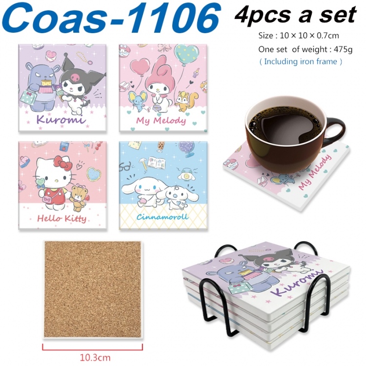 sanrio Anime peripheral UV printed square coaster a set of 4 Coas-1106