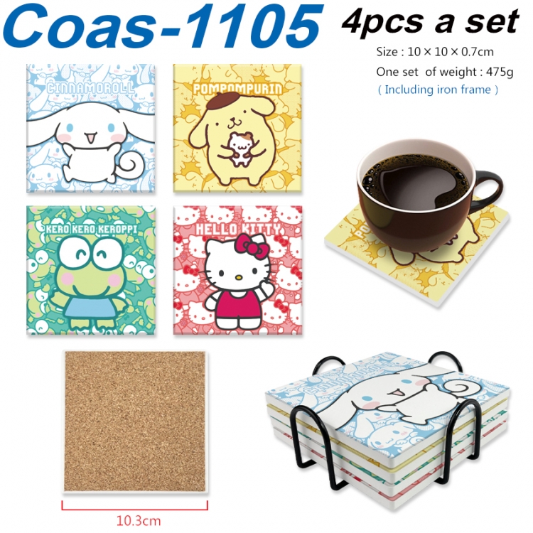 sanrio Anime peripheral UV printed square coaster a set of 4 Coas-1105