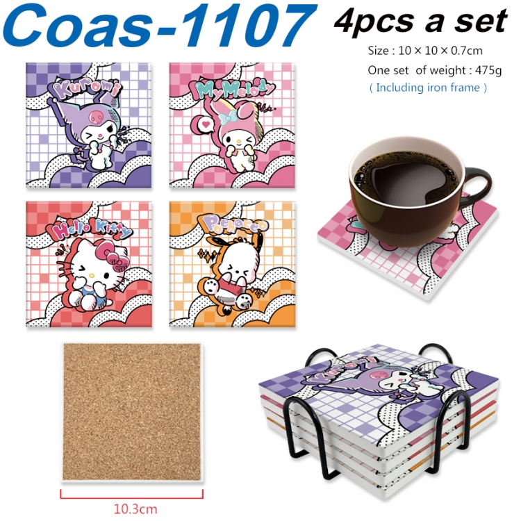 sanrio Anime peripheral UV printed square coaster a set of 4 Coas-1107