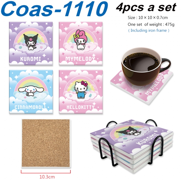 sanrio Anime peripheral UV printed square coaster a set of 4 Coas-1110