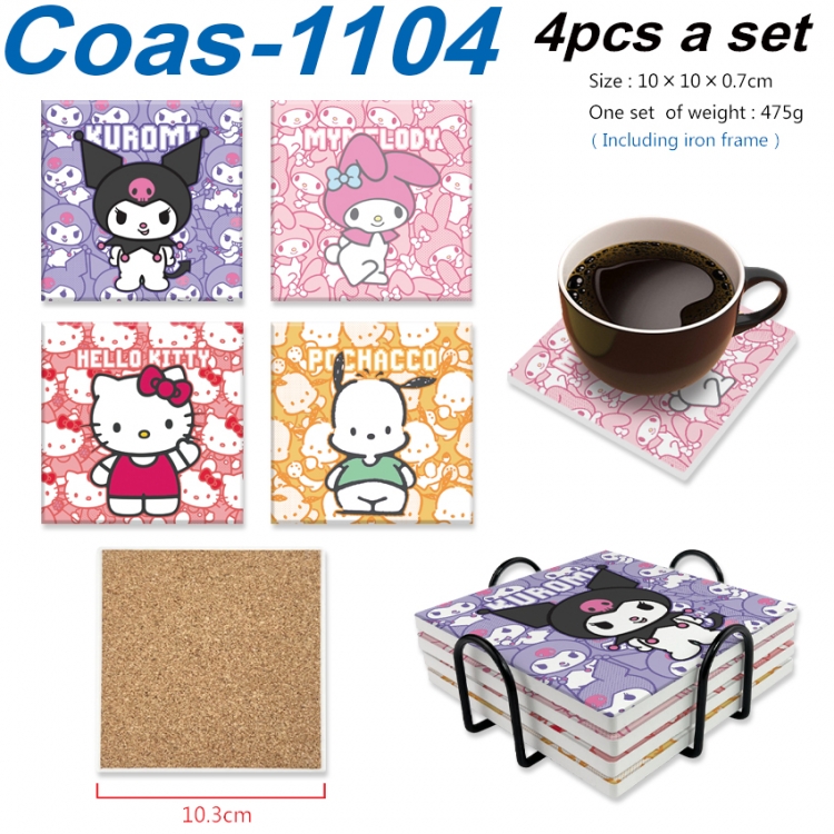 sanrio Anime peripheral UV printed square coaster a set of 4 Coas-1104