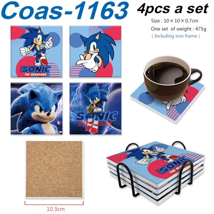 Sonic The Hedgehog Anime peripheral UV printed square coaster a set of 4 Coas-1163