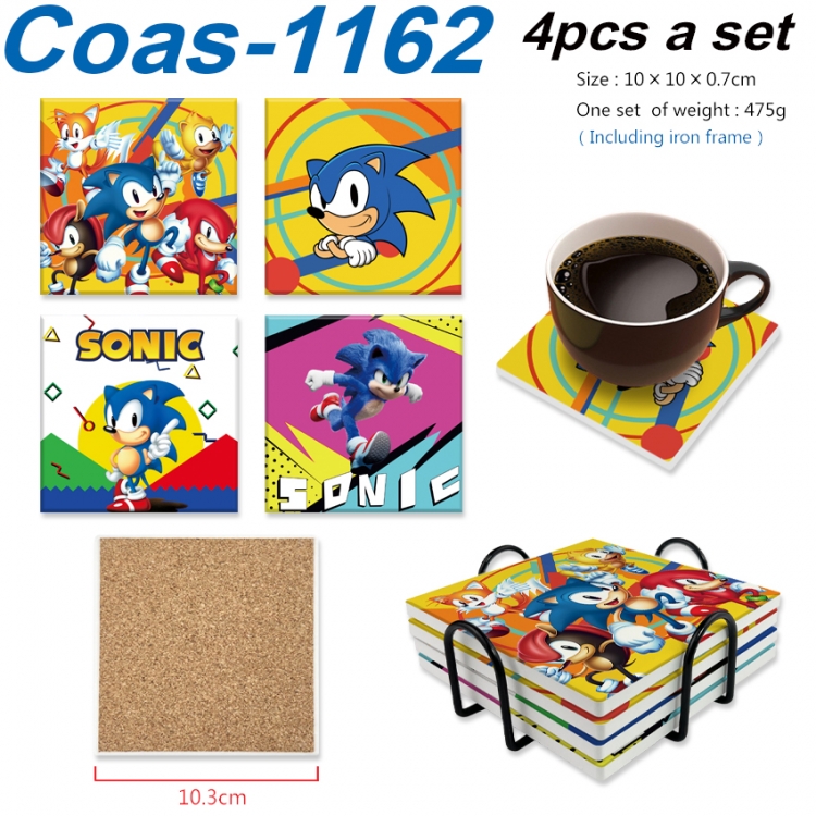 Sonic The Hedgehog Anime peripheral UV printed square coaster a set of 4 Coas-1162