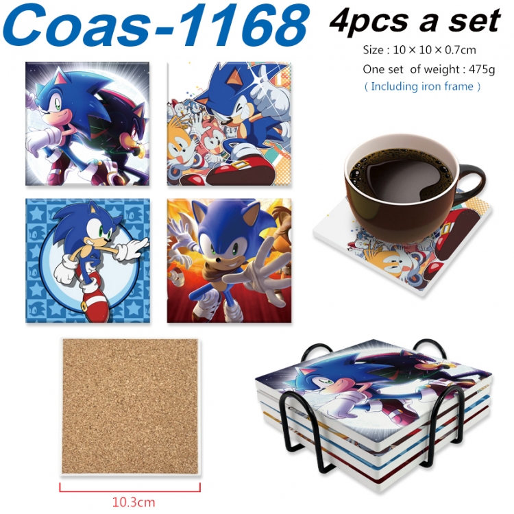 Sonic The Hedgehog Anime peripheral UV printed square coaster a set of 4 Coas-1168