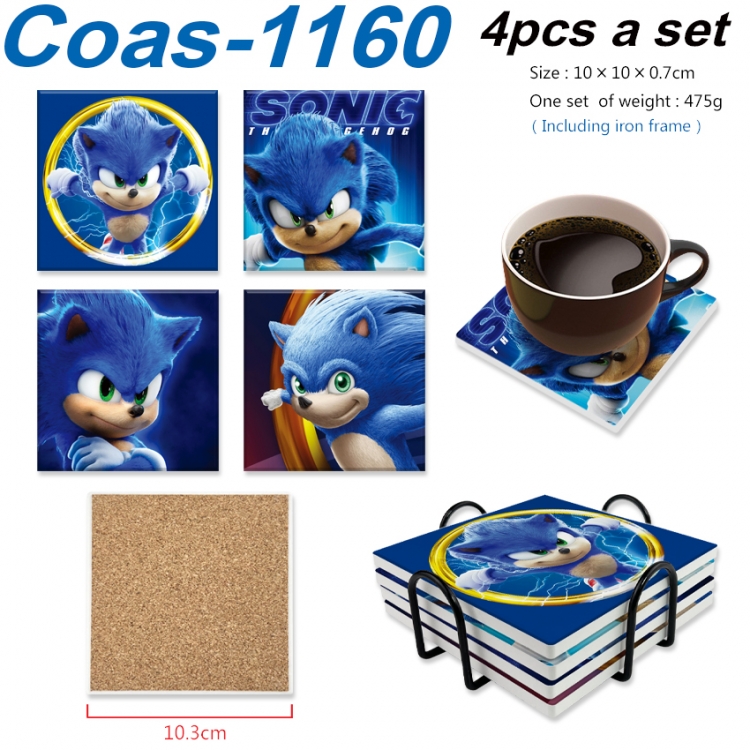 Sonic The Hedgehog Anime peripheral UV printed square coaster a set of 4 Coas-1160