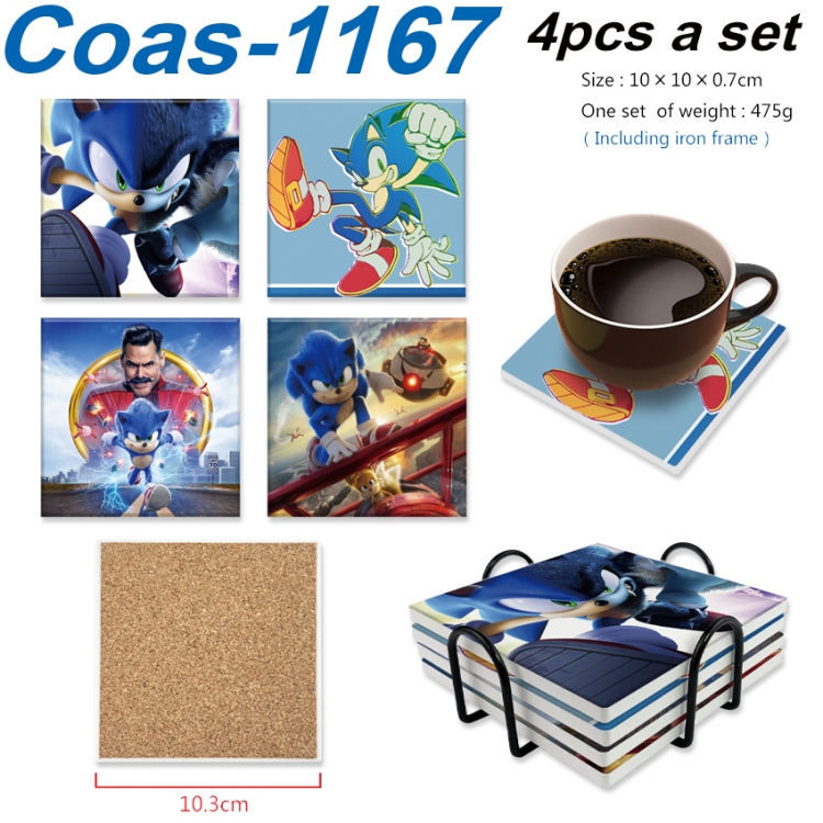 Sonic The Hedgehog Anime peripheral UV printed square coaster a set of 4 Coas-1167