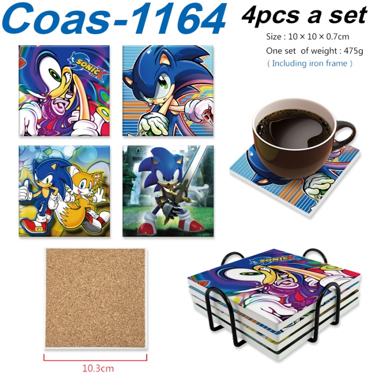 Sonic The Hedgehog Anime peripheral UV printed square coaster a set of 4 Coas-1164