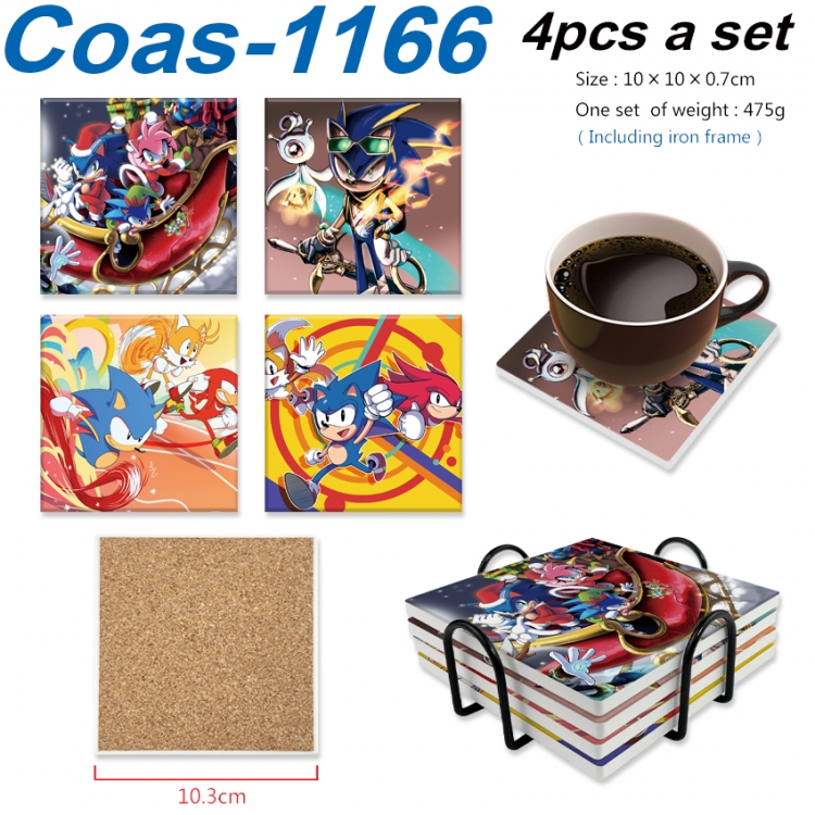 Sonic The Hedgehog Anime peripheral UV printed square coaster a set of 4 Coas-1166