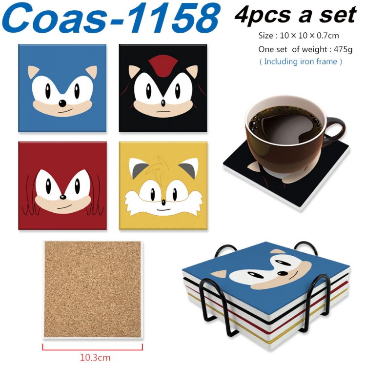 Sonic The Hedgehog Anime peripheral UV printed square coaster a set of 4 Coas-1158