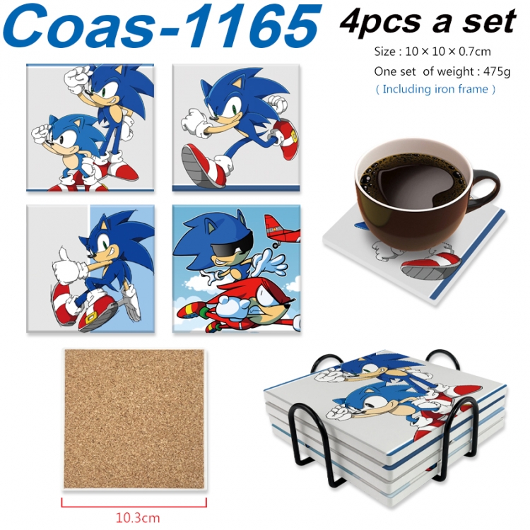 Sonic The Hedgehog Anime peripheral UV printed square coaster a set of 4 Coas-1165