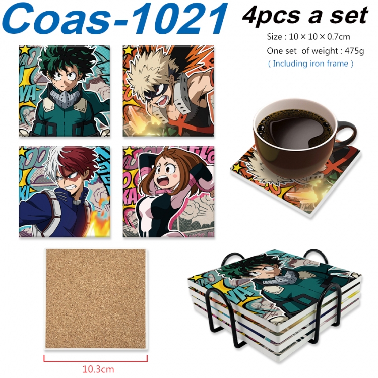 My Hero Academia Anime peripheral UV printed square coaster a set of 4  Coas-1021