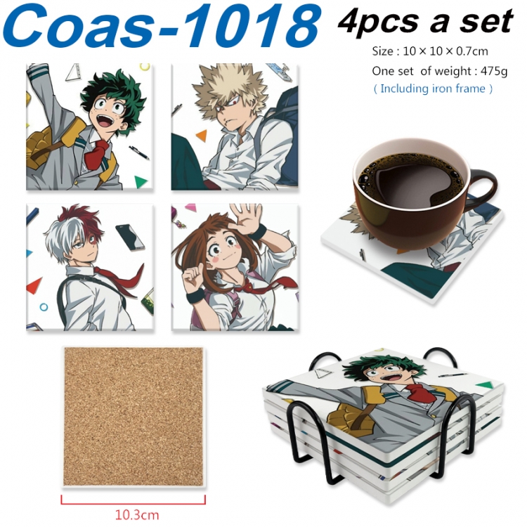 My Hero Academia Anime peripheral UV printed square coaster a set of 4  Coas-1018