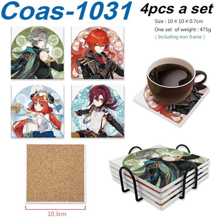 Genshin Impact Anime peripheral UV printed square coaster a set of 4 Coas-1031