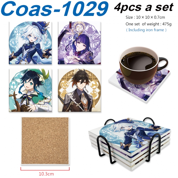 Genshin Impact Anime peripheral UV printed square coaster a set of 4 Coas-1029