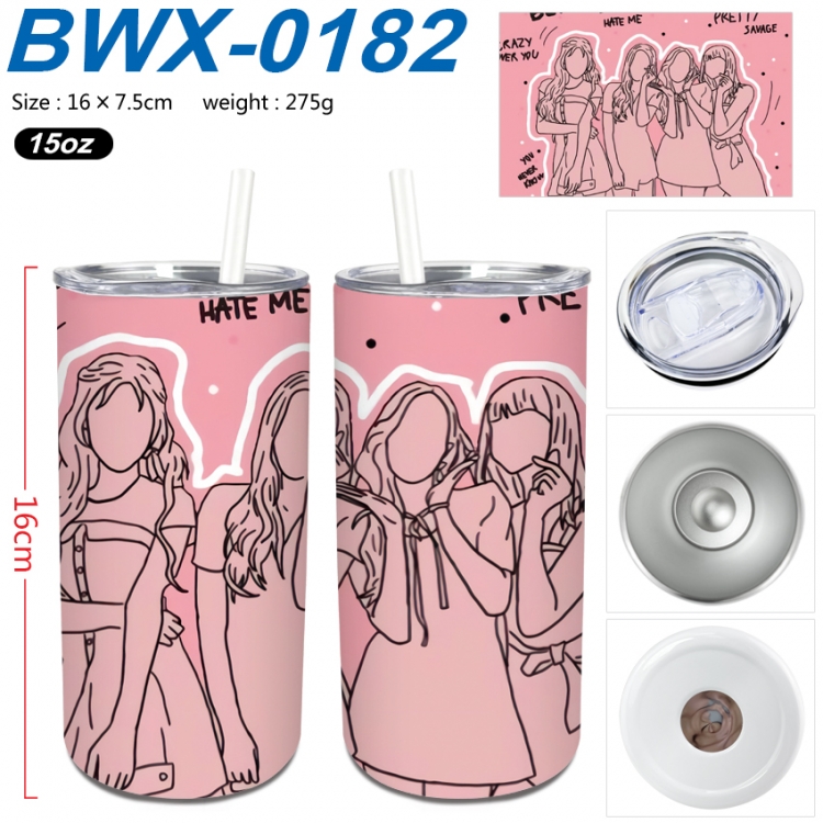 BLACK PINK Small straight tube 304 stainless steel insulated cup 16X7.5CM BWX-0182