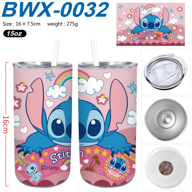 Lilo & Stitch Small straight tube 304 stainless steel insulated cup 16X7.5CM