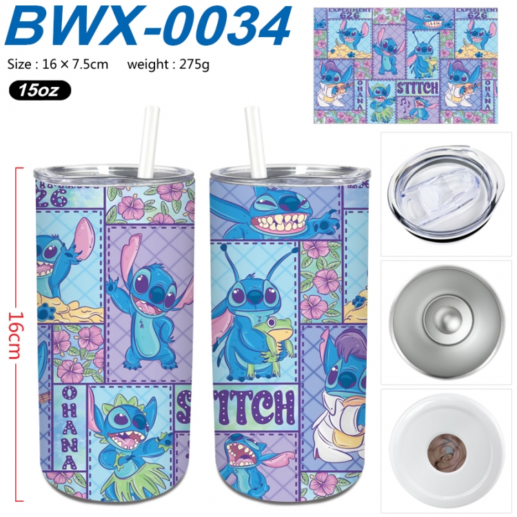 Lilo & Stitch Small straight tube 304 stainless steel insulated cup 16X7.5CM