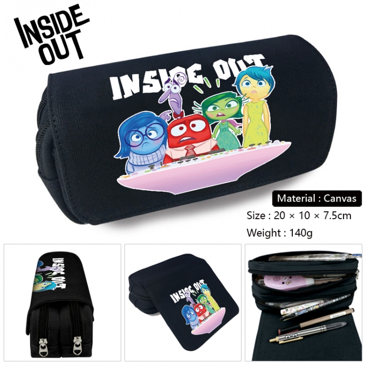 Inside Out Anime Multi-Function Double Zipper Canvas Cosmetic Bag Pen Case 20x10x7.5cm