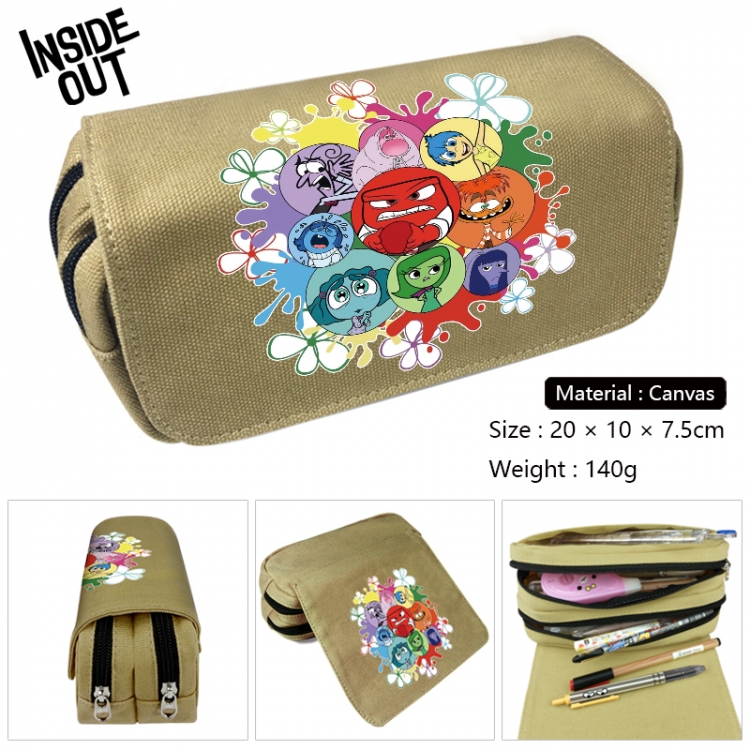 Inside Out Anime Multi-Function Double Zipper Canvas Cosmetic Bag Pen Case 20x10x7.5cm