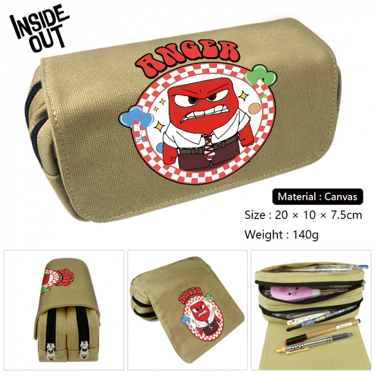 Inside Out Anime Multi-Function Double Zipper Canvas Cosmetic Bag Pen Case 20x10x7.5cm