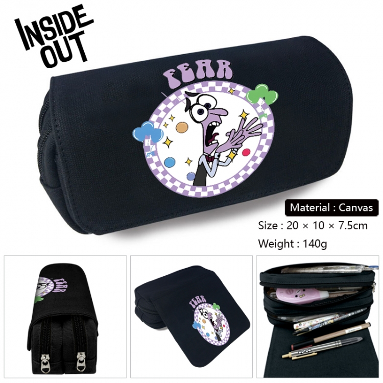 Inside Out Anime Multi-Function Double Zipper Canvas Cosmetic Bag Pen Case 20x10x7.5cm