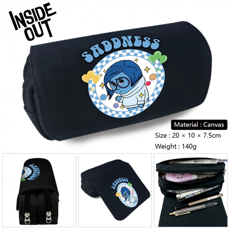 Inside Out Anime Multi-Function Double Zipper Canvas Cosmetic Bag Pen Case 20x10x7.5cm