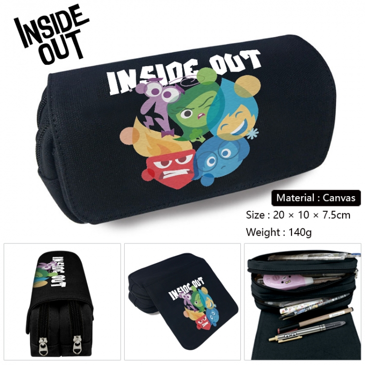 Inside Out Anime Multi-Function Double Zipper Canvas Cosmetic Bag Pen Case 20x10x7.5cm