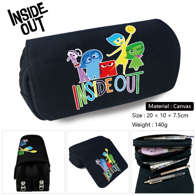 Inside Out Anime Multi-Function Double Zipper Canvas Cosmetic Bag Pen Case 20x10x7.5cm