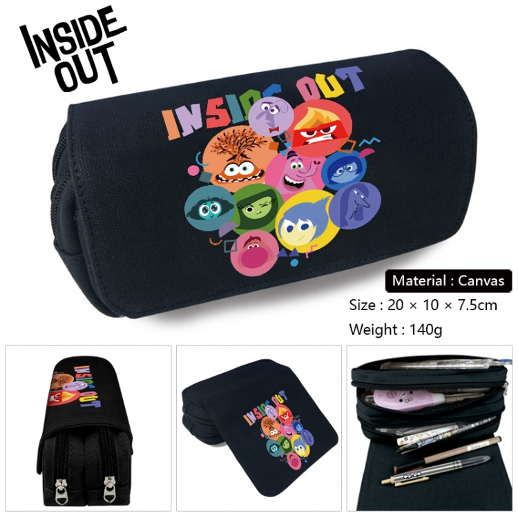 Inside Out Anime Multi-Function Double Zipper Canvas Cosmetic Bag Pen Case 20x10x7.5cm