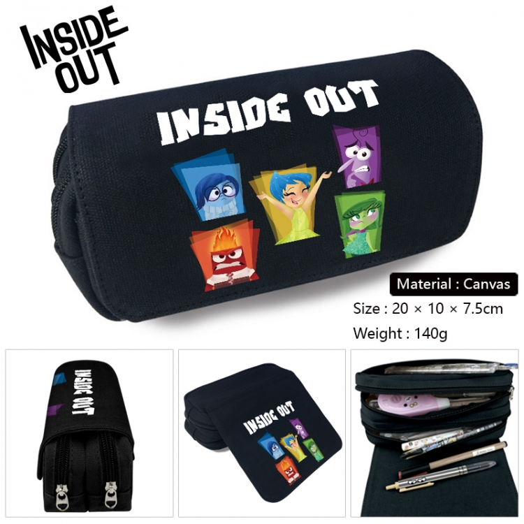 Inside Out Anime Multi-Function Double Zipper Canvas Cosmetic Bag Pen Case 20x10x7.5cm