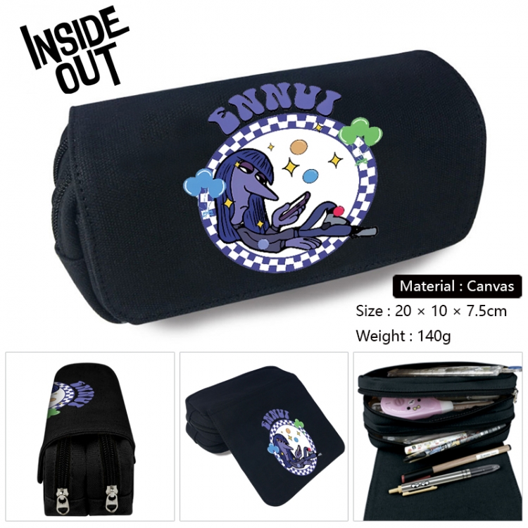 Inside Out Anime Multi-Function Double Zipper Canvas Cosmetic Bag Pen Case 20x10x7.5cm