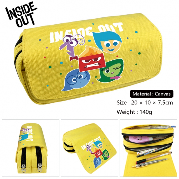 Inside Out Anime Multi-Function Double Zipper Canvas Cosmetic Bag Pen Case 20x10x7.5cm