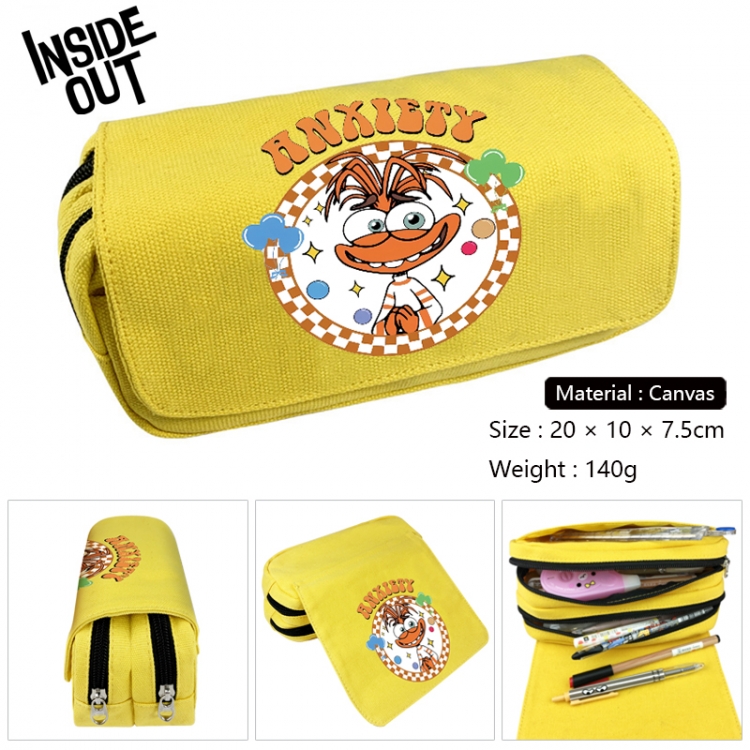 Inside Out Anime Multi-Function Double Zipper Canvas Cosmetic Bag Pen Case 20x10x7.5cm