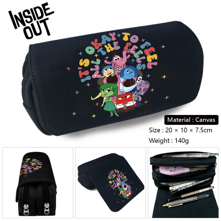 Inside Out Anime Multi-Function Double Zipper Canvas Cosmetic Bag Pen Case 20x10x7.5cm