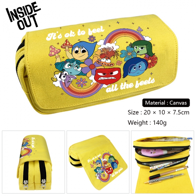 Inside Out Anime Multi-Function Double Zipper Canvas Cosmetic Bag Pen Case 20x10x7.5cm