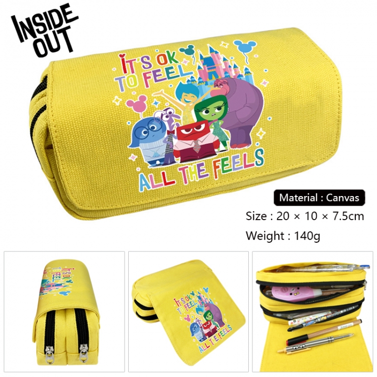 Inside Out Anime Multi-Function Double Zipper Canvas Cosmetic Bag Pen Case 20x10x7.5cm