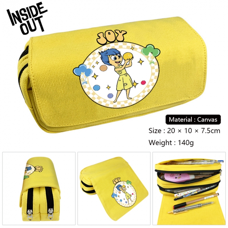 Inside Out Anime Multi-Function Double Zipper Canvas Cosmetic Bag Pen Case 20x10x7.5cm