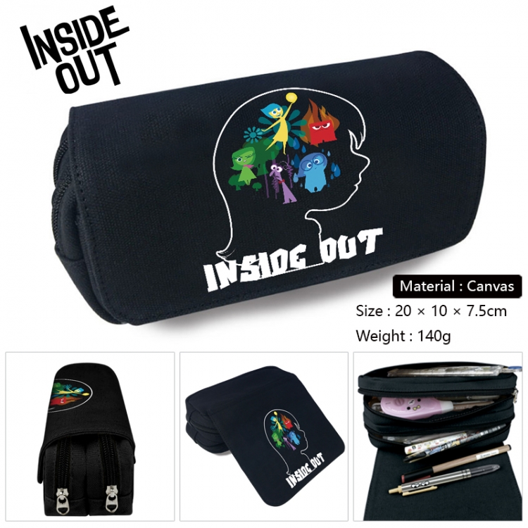 Inside Out Anime Multi-Function Double Zipper Canvas Cosmetic Bag Pen Case 20x10x7.5cm